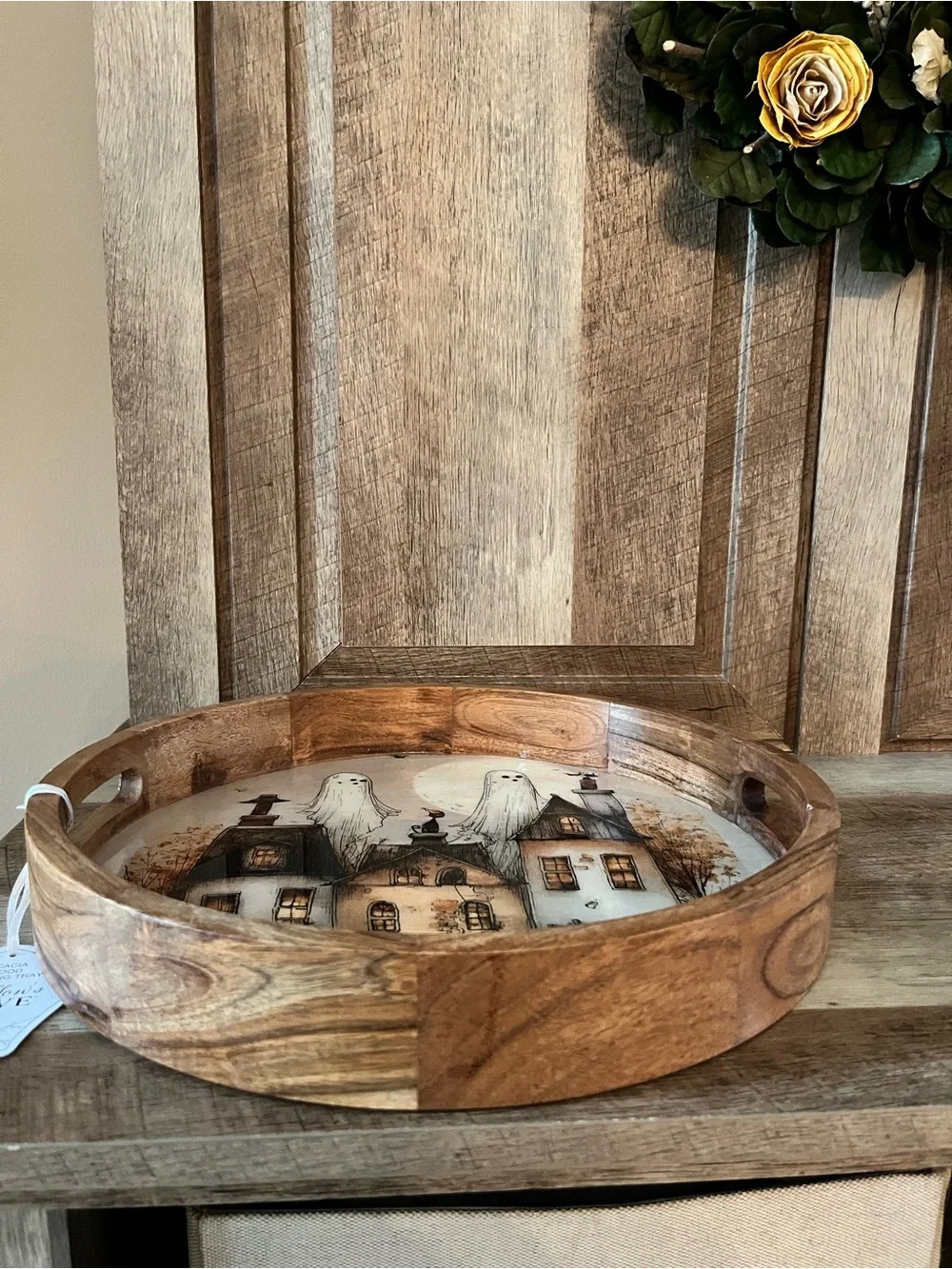 Viral Halloween Whimsical Ghost Wooden Tray Haunted House